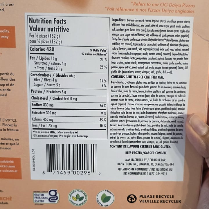 photo of Daiya Cheeseburger Flavour Gluten-free Thin Crust Pizza shared by @theveglife on  04 Sep 2025 - review