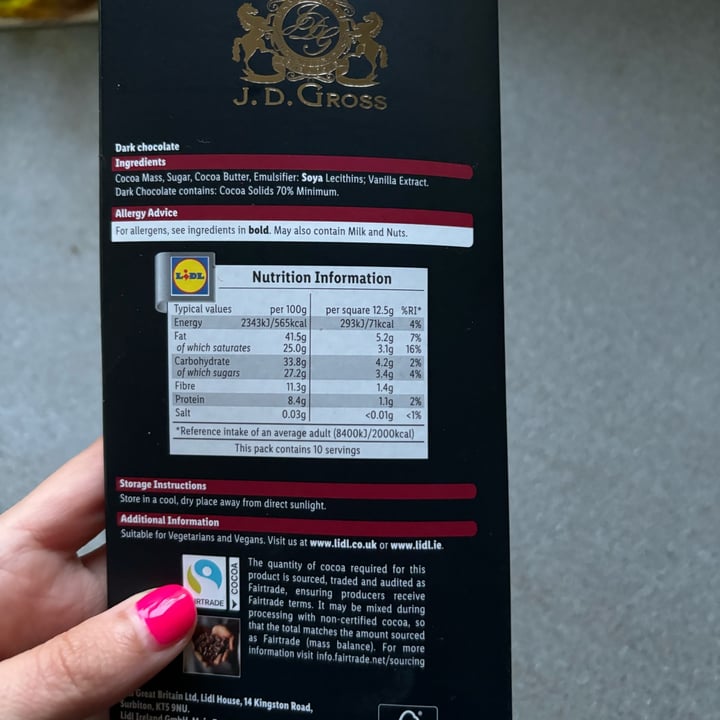 photo of J.D Gross edelbitter 70% cacao shared by @cieffe18 on  19 Jun 2024 - review