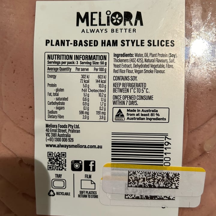 photo of Meliora Plant-Based Ham Style Slices shared by @vegellious on  05 Feb 2024 - review
