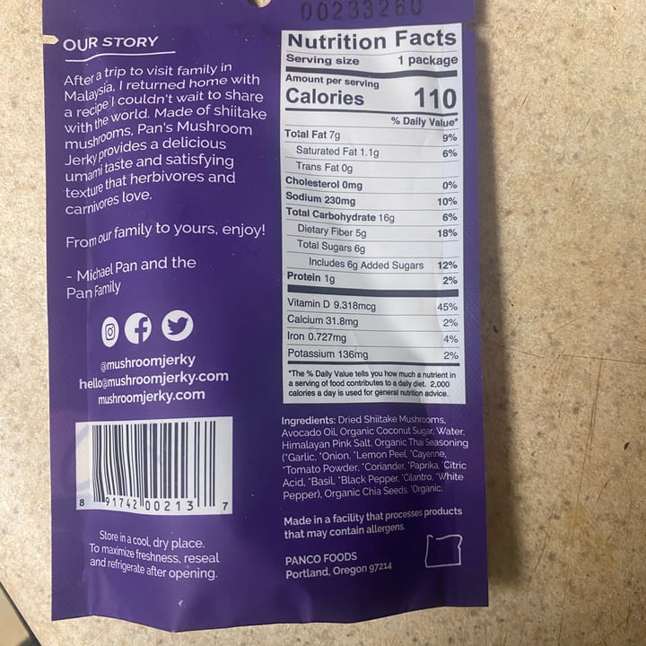 photo of Pan's Mushroom Jerky Zesty Thai shared by @karthick on  15 Jan 2024 - review