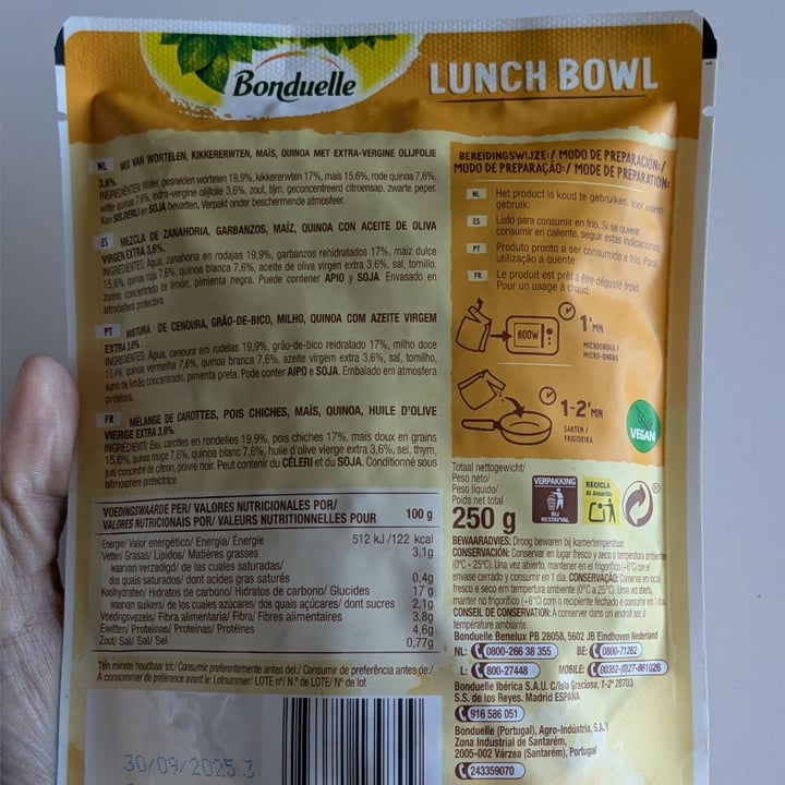 photo of Bonduelle lunch bowl wortel, kikkererwten, mais, quinoa shared by @maganavarro on  03 Sep 2024 - review