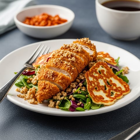 Crispy Vegan Southern Fried Chicken & Baked Halloumi Salad: Easy Plant-Based Recipe