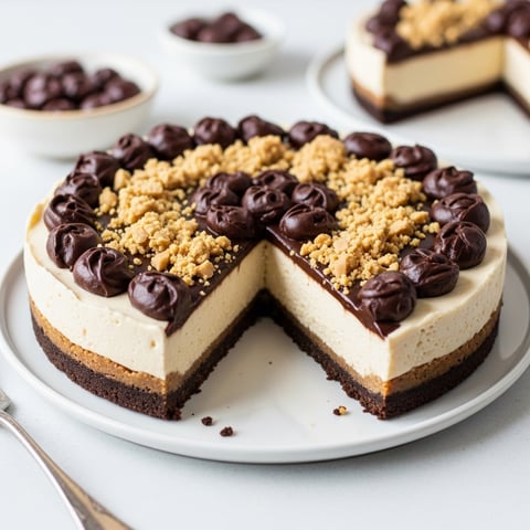 Easy No-Bake Vegan Peanut Butter Chocolate Cheesecake: Dairy-Free & Gluten-Free Option
