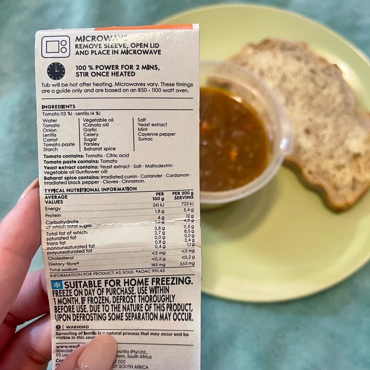 photo of Woolworths Food Middle Eastern Style Lentil Soup shared by @jeanne-marie on  12 Apr 2024 - review