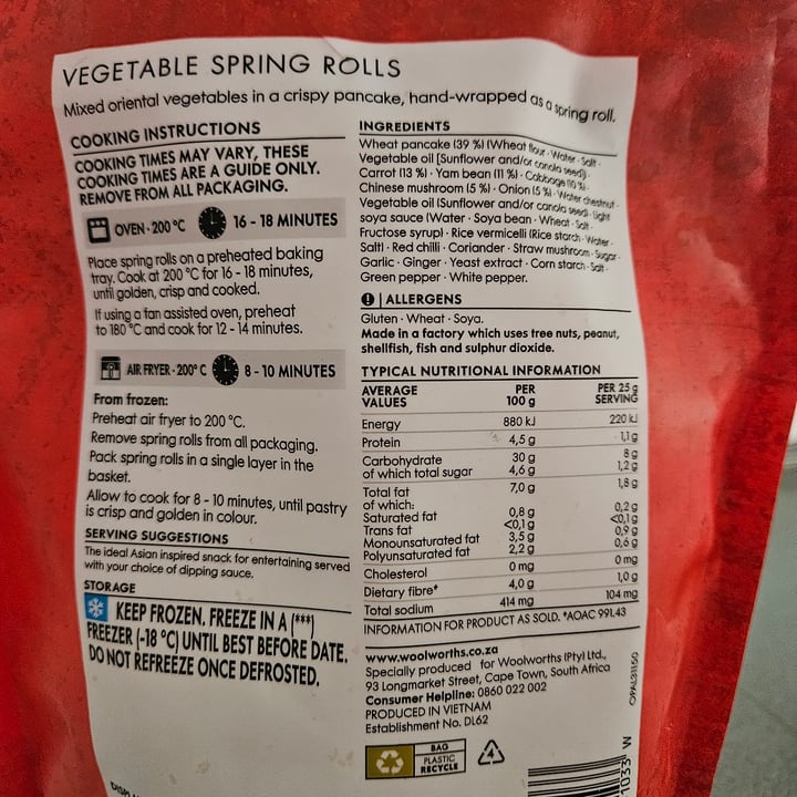 photo of Woolworths Food Vegetable Spring Rolls (Frozen) shared by @cdg2399 on  23 Sep 2025 - review