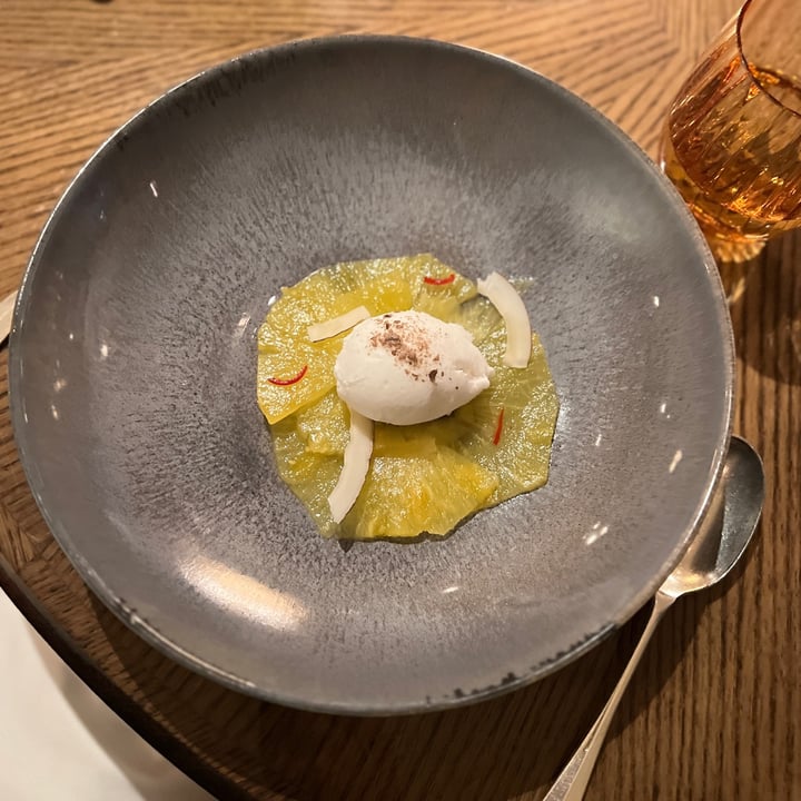 photo of Fortnum & Mason pineapple carpaccio with coconut sorbet and chili syrup shared by @chiniqua on  28 Feb 2024 - review