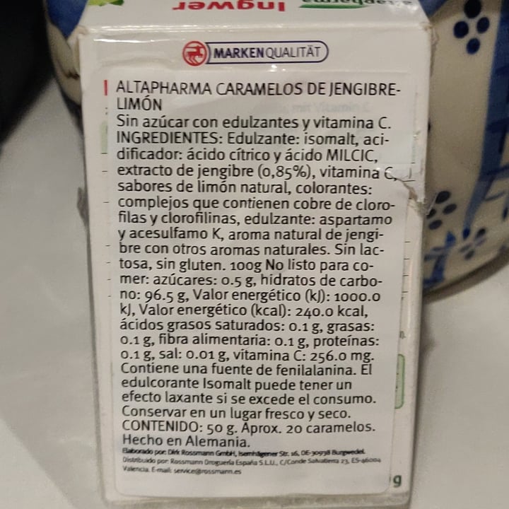 photo of Altapharma Caramelos Ingwer-Limette shared by @gitaneta on  25 Apr 2024 - review