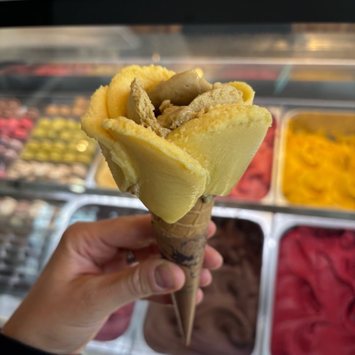 photo of Amorino Gelato - London Wimbledon pistachio & passionfruit sorbet (with GF cone) shared by @vegansuttonmama on  09 Aug 2025 - review