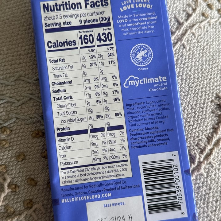 photo of LOVO Almond Milk chocolate shared by @regina- on  29 Apr 2024 - review