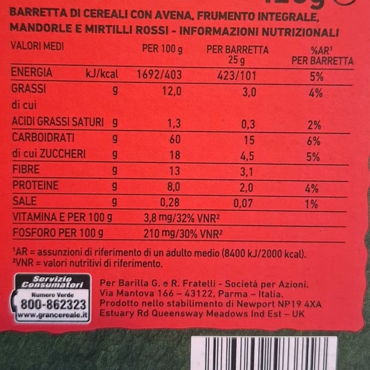photo of Gran Cereale Barrette mirtilli rossi, avena e mandorle shared by @darkessa on  07 Oct 2025 - review