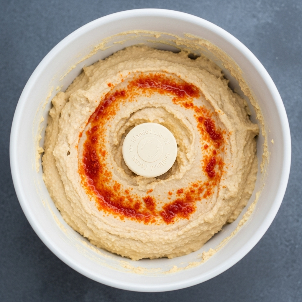 Blended Low-Oil Hummus in a Food Processor