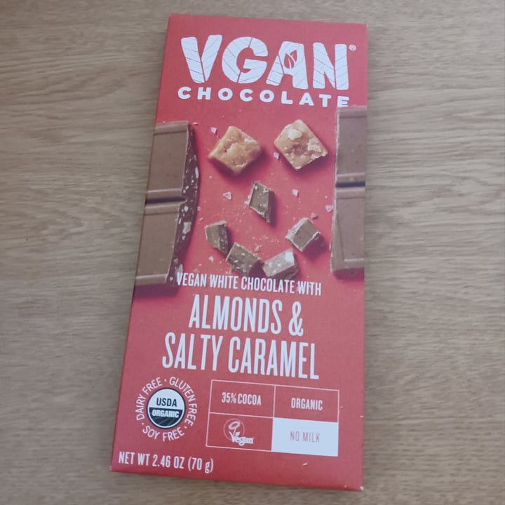 photo of VGAN Chocolate Vegan White Chocolate With Almonds And Salty Caramel shared by @heartartichokehearts on  20 Aug 2023 - review