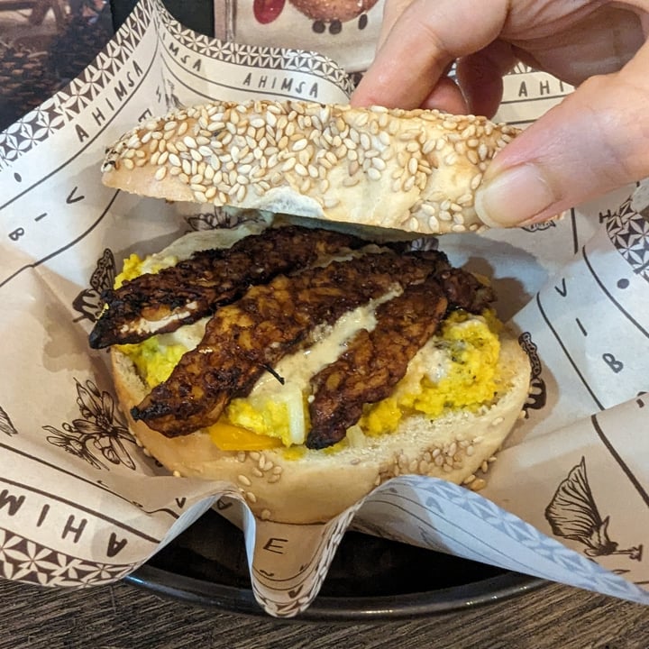 photo of ahimsa cafe Vegan Egg Bacon And Cheese Bagel shared by @shanna on  20 Jan 2024 - review