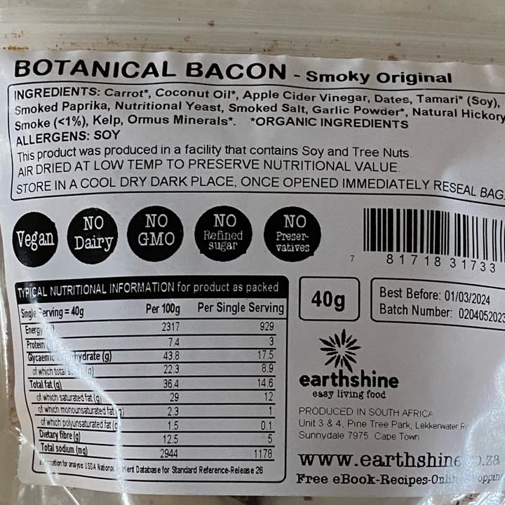 photo of Earthshine Botanical Bacon Smoky Original Flavour shared by @saveg on  13 Sep 2023 - review