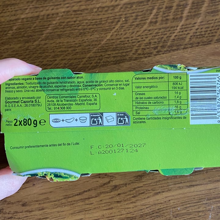 photo of Carrefour Sensation Vegetal tuna shared by @sabela on  23 Mar 2025 - review