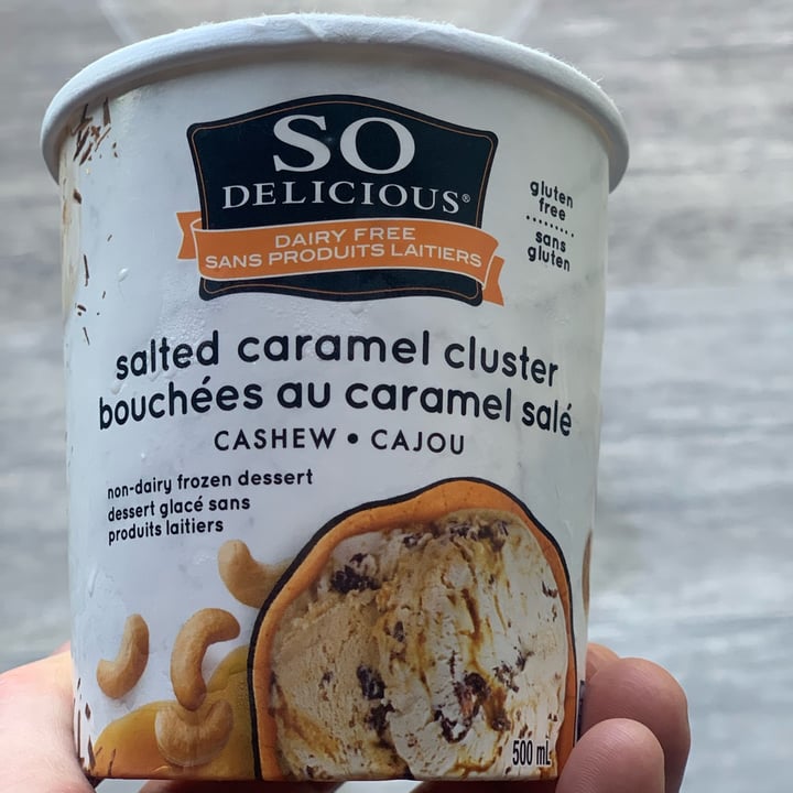 photo of So Delicious Dairy Free Salted Caramel Cluster Cashewmilk Frozen Dessert shared by @veganvanman on  26 Apr 2024 - review