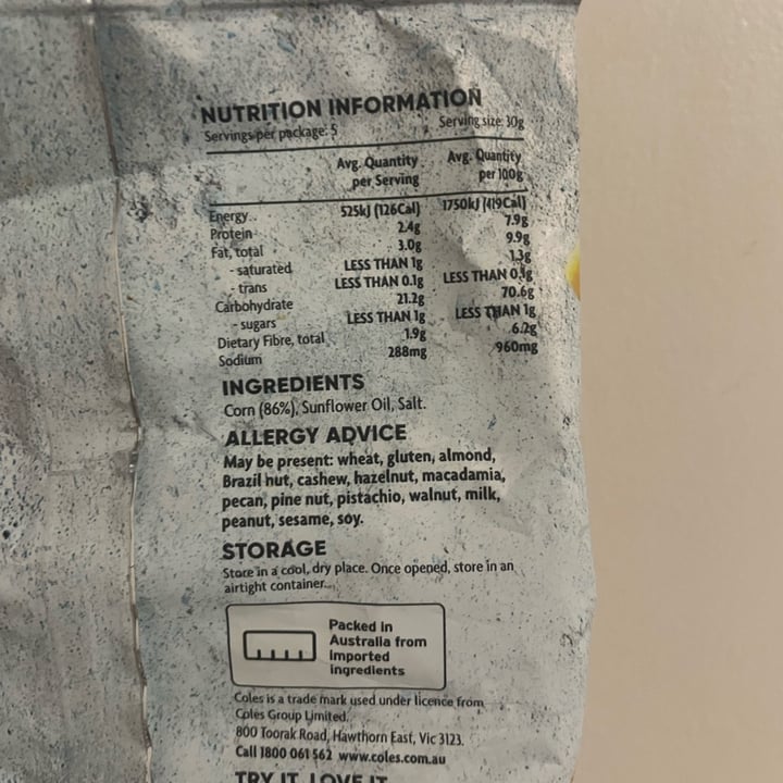 photo of Coles Salted Corn shared by @veggi-bella on  22 Feb 2025 - review