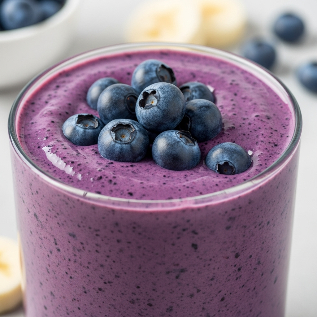 Close-up of the creamy texture of the Blueberry Banana Smoothie.