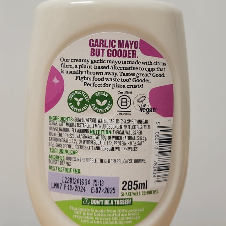 photo of Rubies In The Rubble Vegan Garlic Mayo shared by @fivefeetvegan on  06 Mar 2025 - review