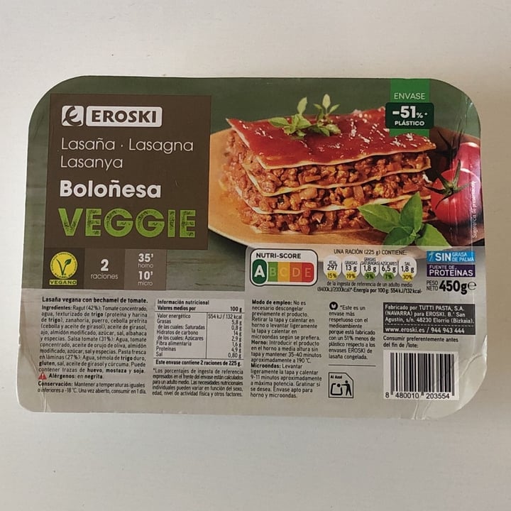 photo of Eroski Veggie lasaña boloñesa shared by @tomatoandpotatovegan on  23 Apr 2025 - review