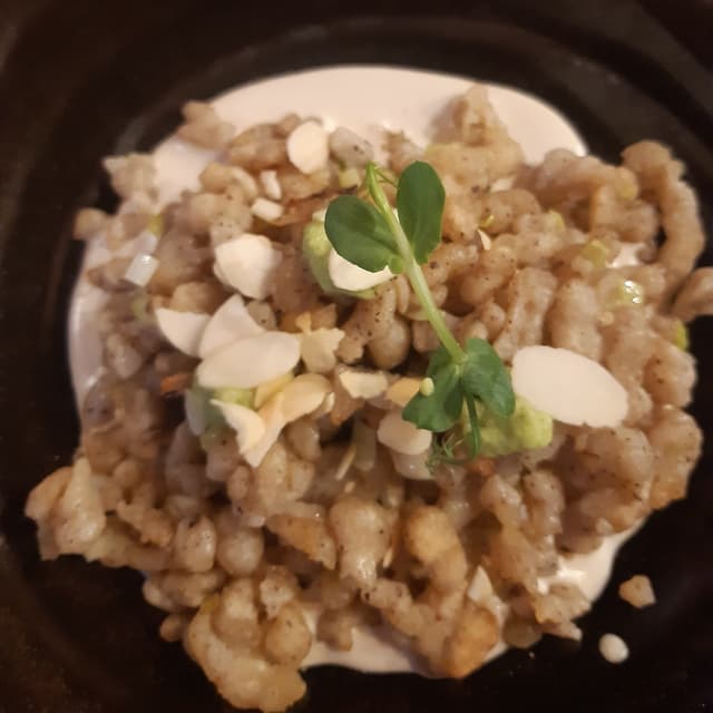 Photo of the dish “spätzle con pesto di sedano e fonduta veg”