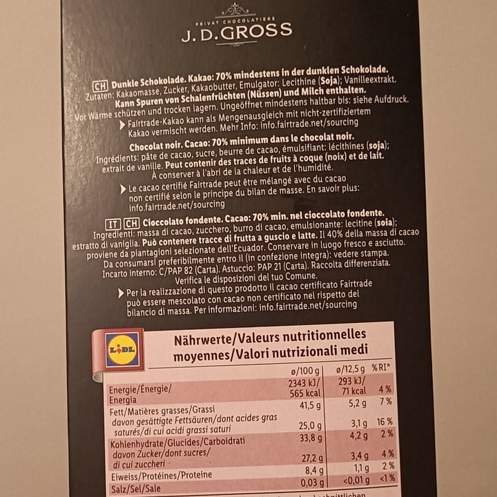 photo of J.D Gross edelbitter 70% cacao shared by @wonka on  10 Dec 2023 - review