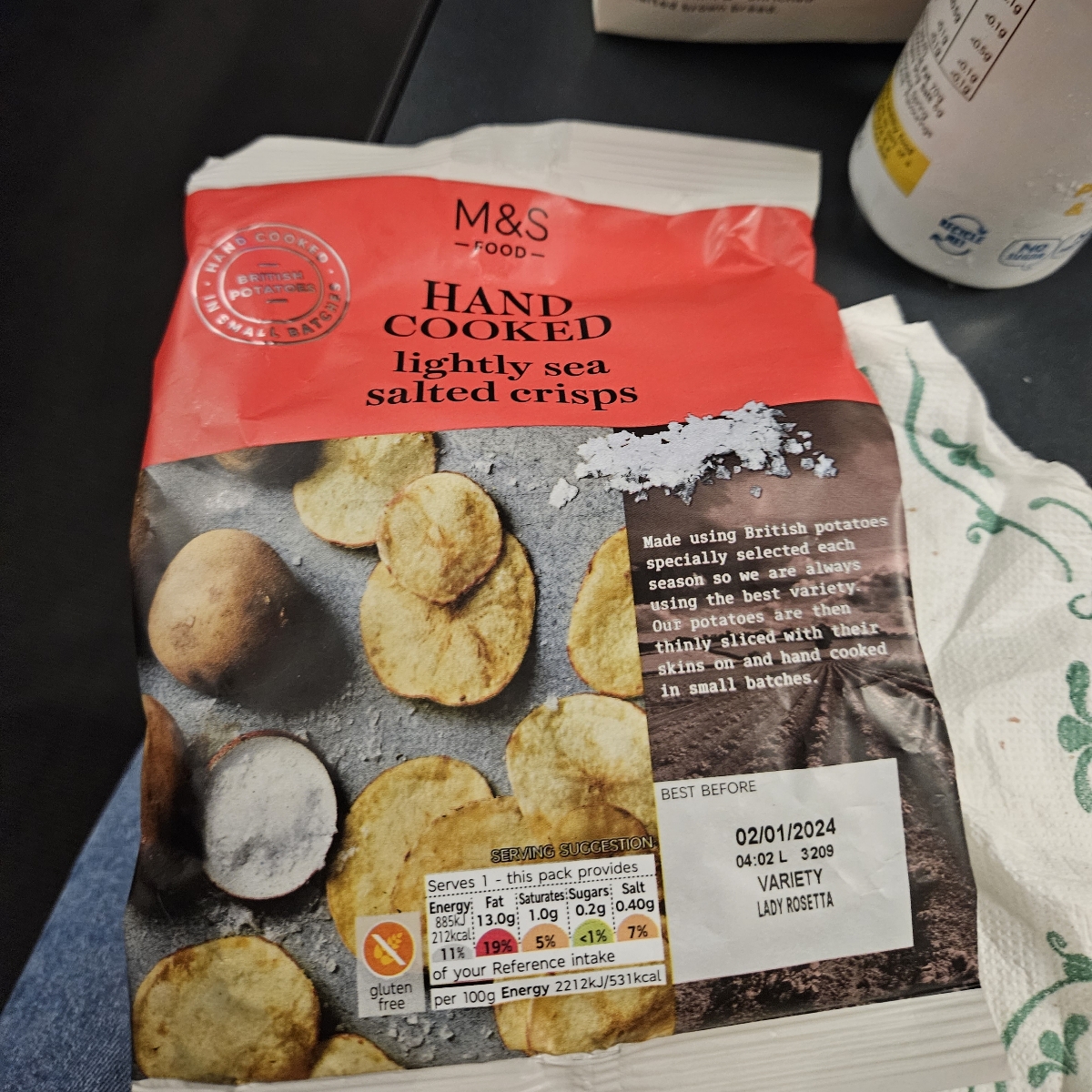 Marks & Spencer Food (M&S) Lightly Sea Salted Hand Cooked Crisps ...