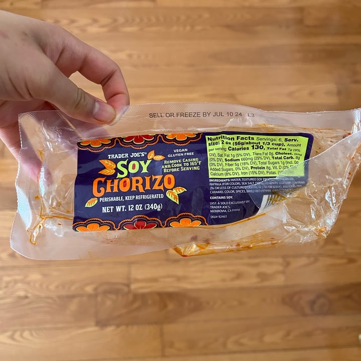 photo of Trader Joe's Soy Chorizo shared by @calista on  28 Apr 2024 - review