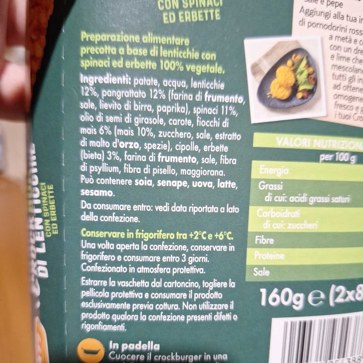 photo of Zerbinati Crockburger Di Lenticchie Con Spinaci Ed Erbette shared by @patrix1201 on  16 Jun 2025 - review