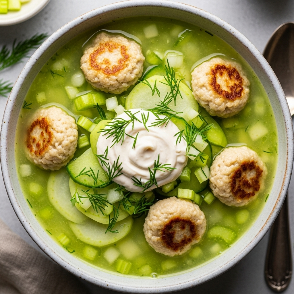 Chilled Vegan Kohlrabi Soup with Creamy Oat Dumplings