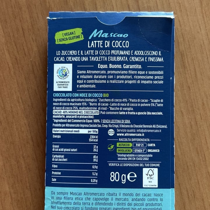 photo of altromercato Cioccolato Vegan Latte Di Cocco shared by @karlelios on  22 Sep 2025 - review
