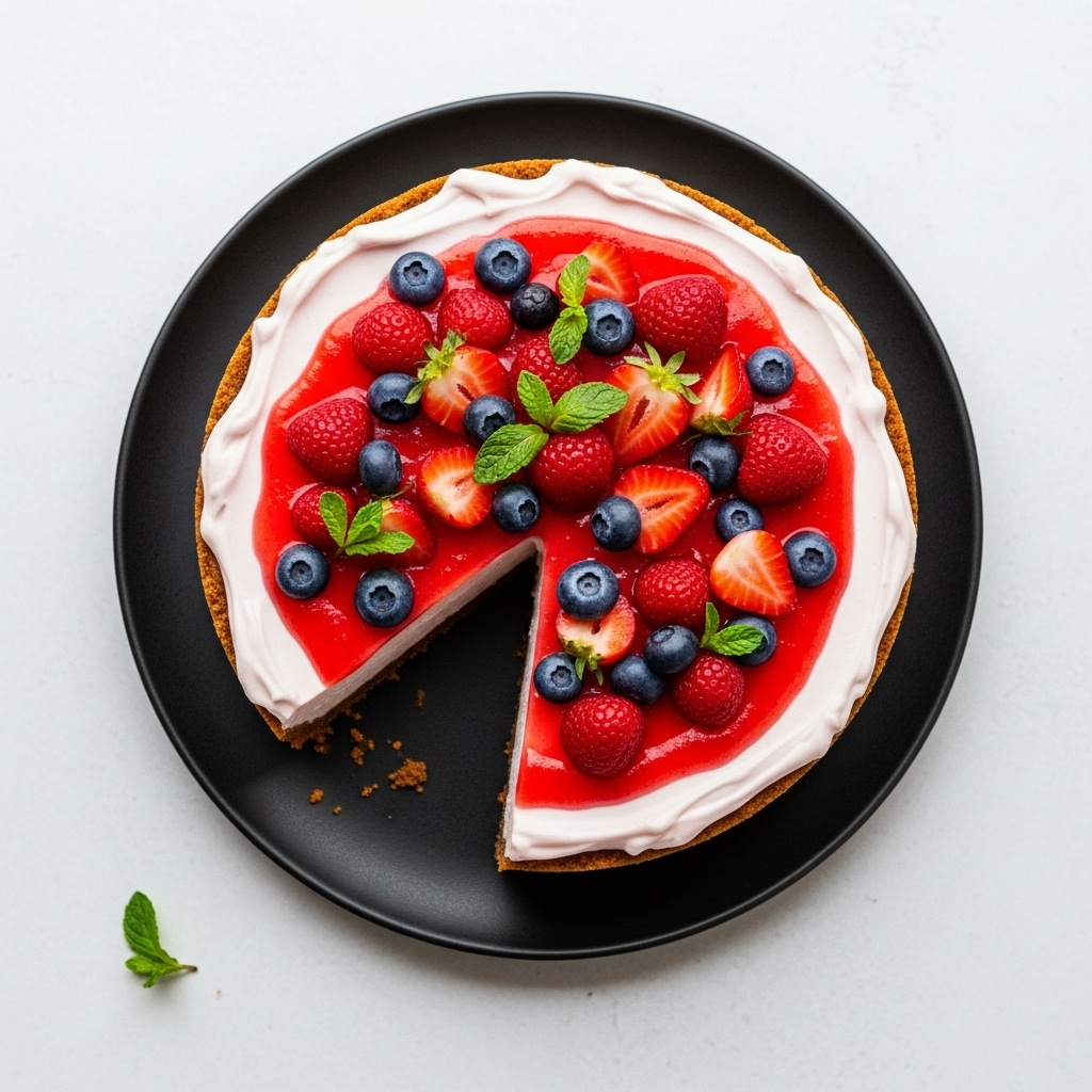 Top View of No-Bake Vegan Strawberry Cheesecake