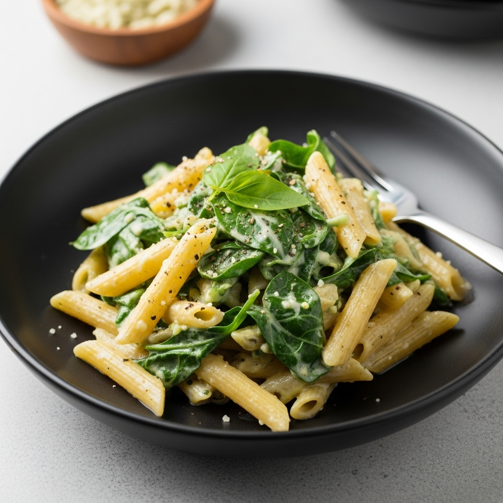 Ready-to-Serve Vegan Spinach Alfredo Pasta