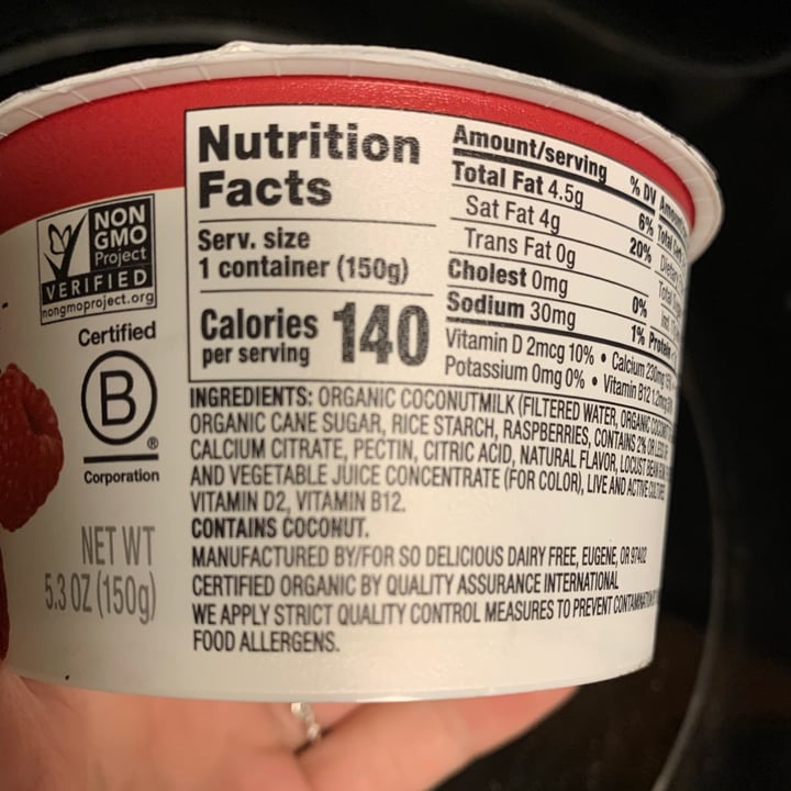photo of So Delicious Dairy Free coconut yogurt raspberry shared by @rochi09 on  15 Apr 2024 - review