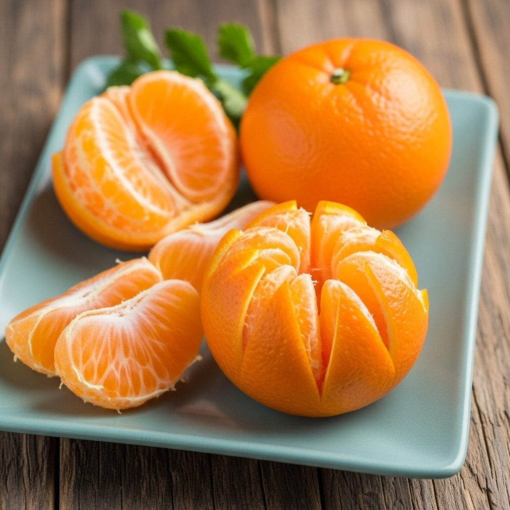 Peeled orange segments artfully arranged, ready for culinary use.