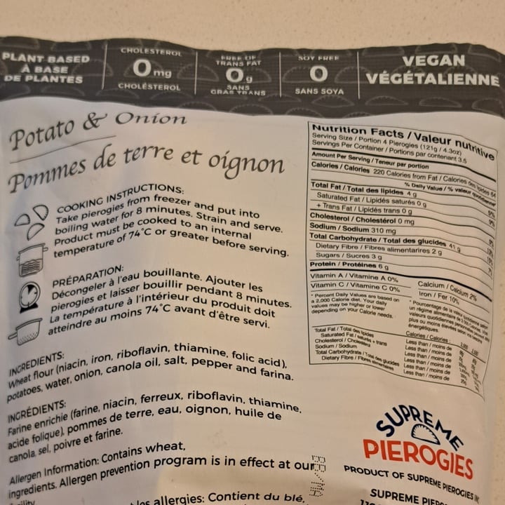 photo of Supreme Pierogies Supreme Perogies Potato & Onion shared by @svraphael88 on  26 Apr 2024 - review