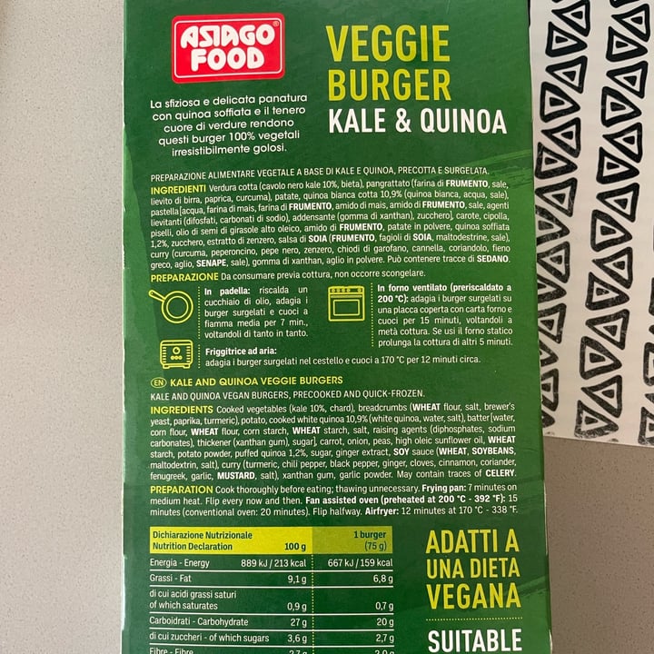 photo of Asiago food Veggie burger kale & quinoa shared by @martyveg9 on  17 Jun 2025 - review