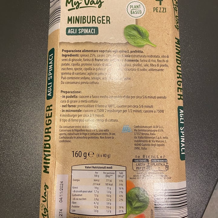 photo of My Vay (My Veg) Miniburger Agli Spinaci shared by @martina2911 on  29 Oct 2024 - review