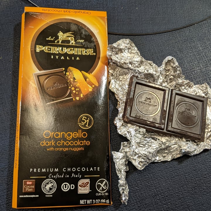 photo of Perugina Orangello dark chocolate with orange nuggets shared by @caseyveganforlife on  20 Apr 2024 - review