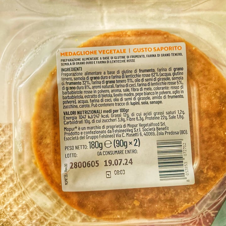 photo of Good & Green Mopur One • Medaglione 100% Vegetale • Gusto Saporito shared by @federicathewitch on  24 Jul 2024 - review