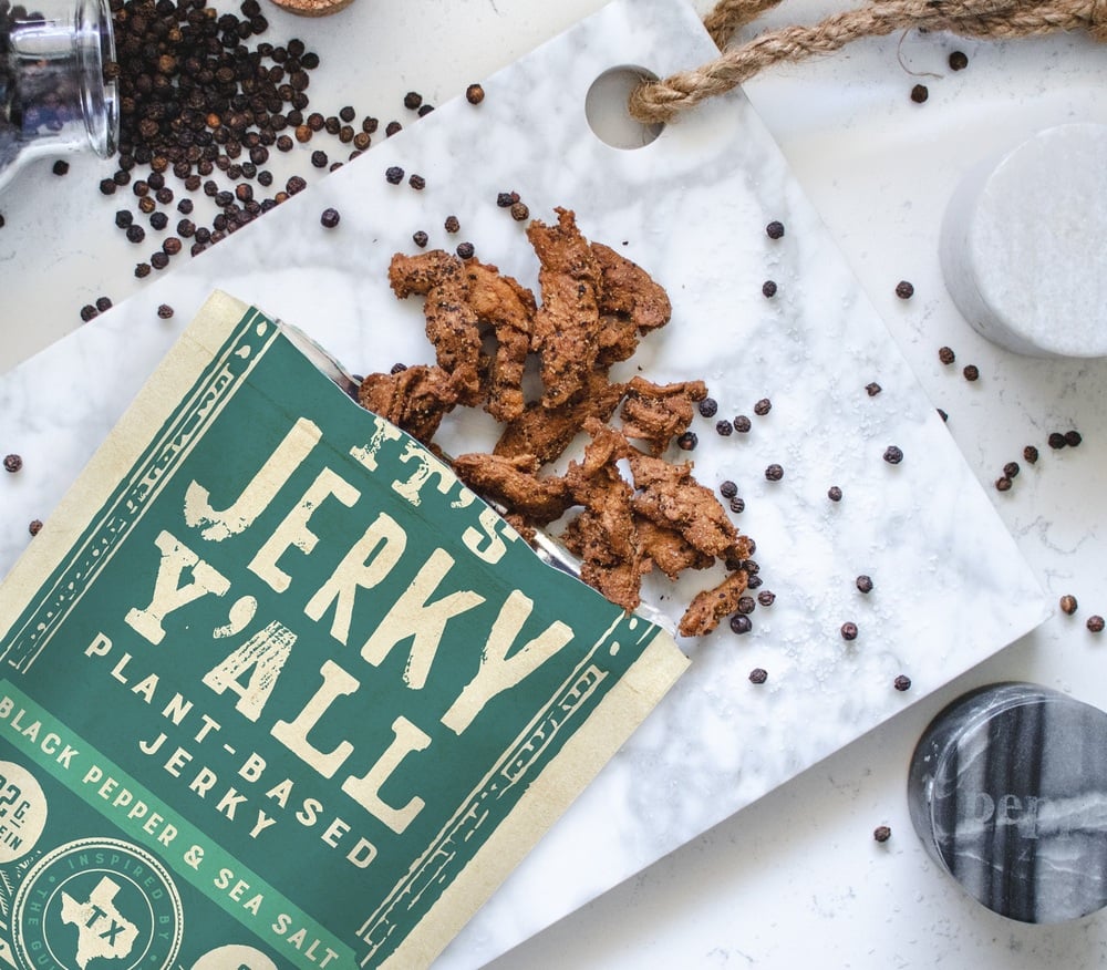 All Y'alls Foods plant-based jerky black pepper & sea salt flavor