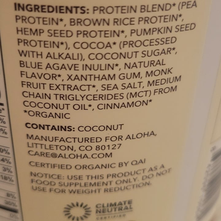 photo of Aloha Chocolate Protein Powder shared by @sensiblevegan on  15 Jul 2025 - review