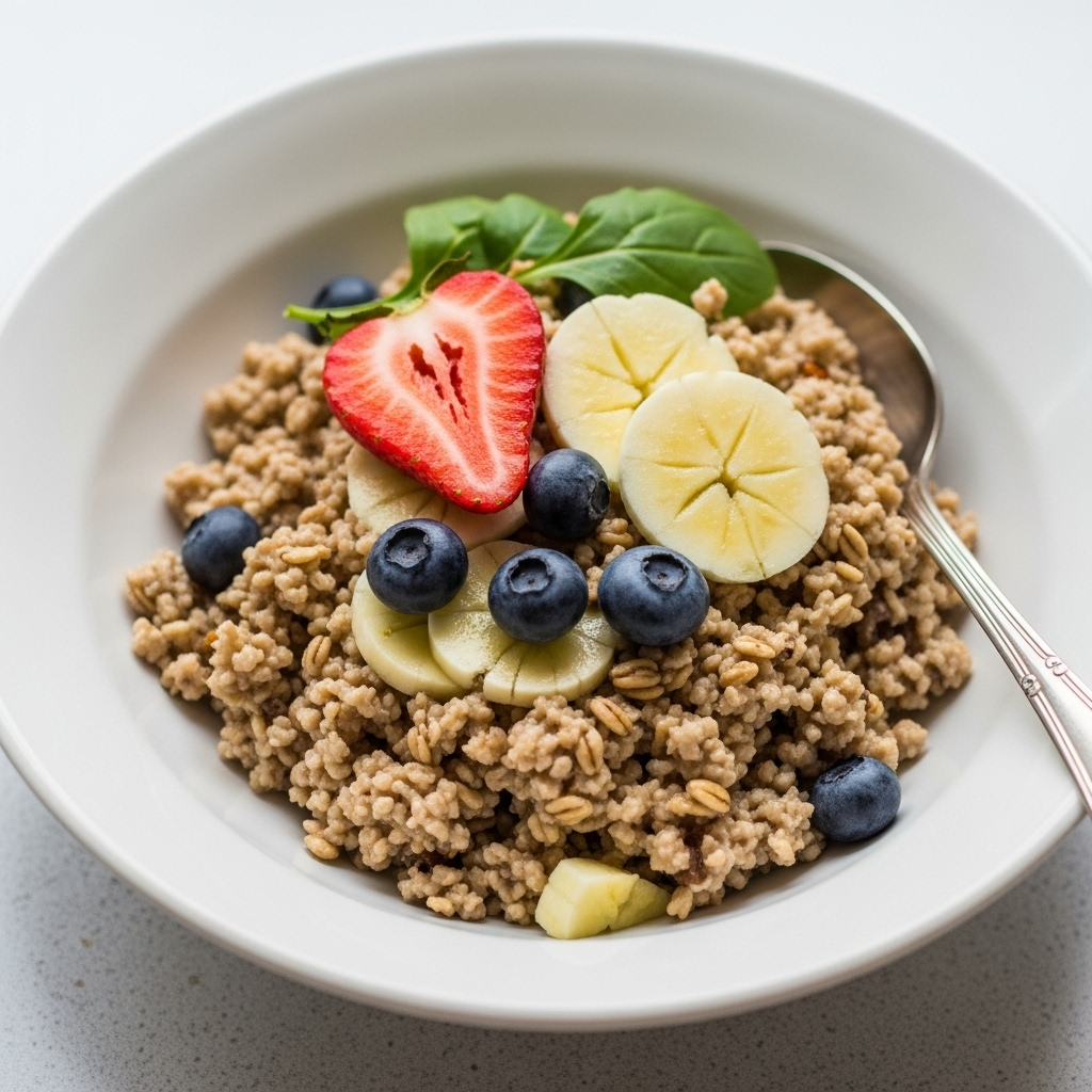 Another view of the wholesome protein-rich overnight oats, highlighting a balanced and easy vegan meal.