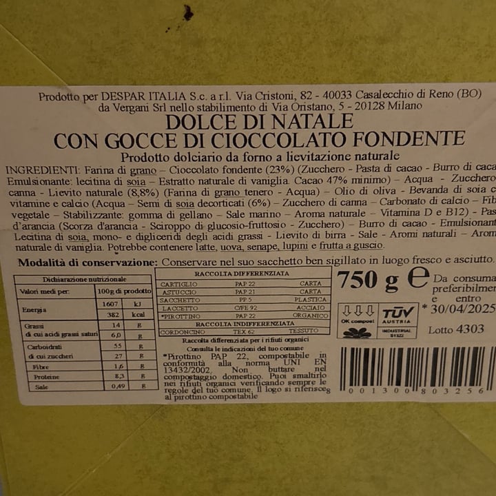 photo of Despar Veggie Dolce Natale con Gocce di Cioccolato Fondente shared by @fabrizio71 on  11 Dec 2024 - review