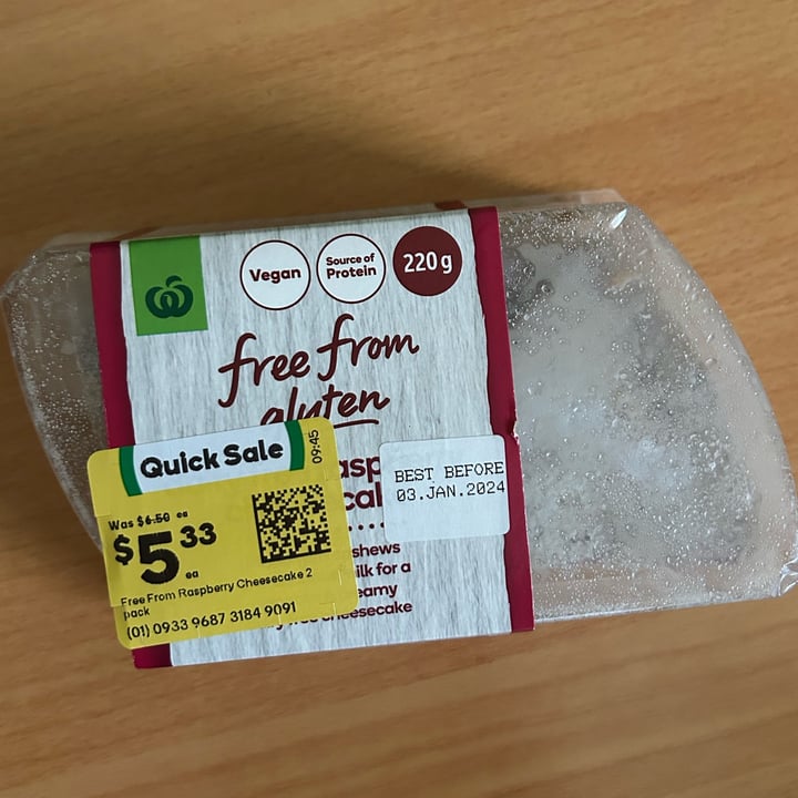 photo of Woolworths Dairy Free Raspberry Cheesecake shared by @vegellious on  02 Jan 2024 - review