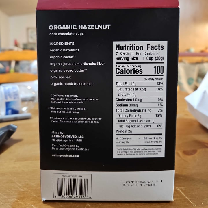 photo of Evolved Organic Hazelnut Dark Chocolate Cups shared by @wanderingwhisps on  20 Feb 2024 - review