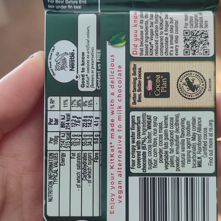 photo of Nestlé Kitkat Vegan shared by @veganningbetter on  27 Sep 2023 - review