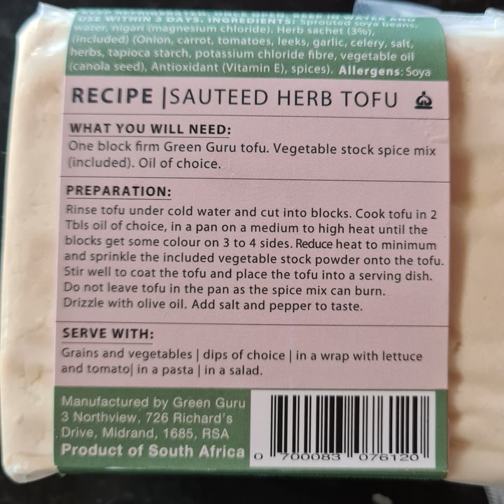 photo of Green Guru Mixed Herbs Tofu shared by @veronicagroen on  27 Mar 2024 - review