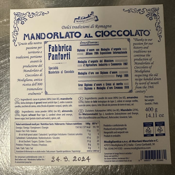 photo of M.Mortani mandorlato al cioccolato shared by @irfer on  23 Dec 2023 - review
