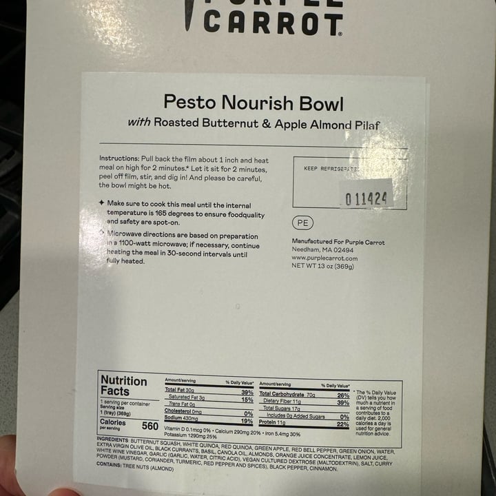 photo of Purple Carrot Pesto Nourish Bowl shared by @ashtothexo on  12 Jan 2024 - review